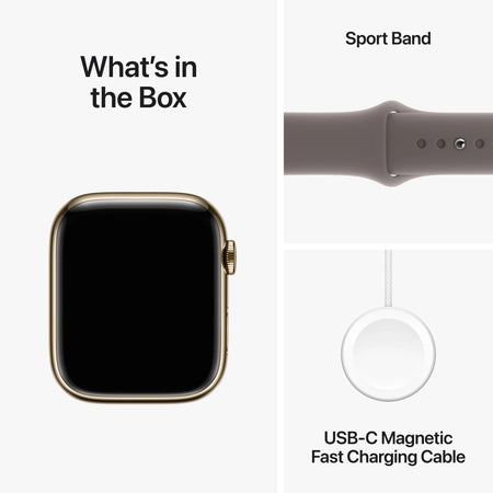 Apple Watch Series 9 (45mm, Gold Stainless Steel with Clay Sports Band, GPS & Cellular) - New / 1 Year Warranty - Mac Shack