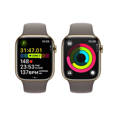 Apple Watch Series 9 (45mm, Gold Stainless Steel with Clay Sports Band, GPS & Cellular) - New / 1 Year Warranty - Mac Shack