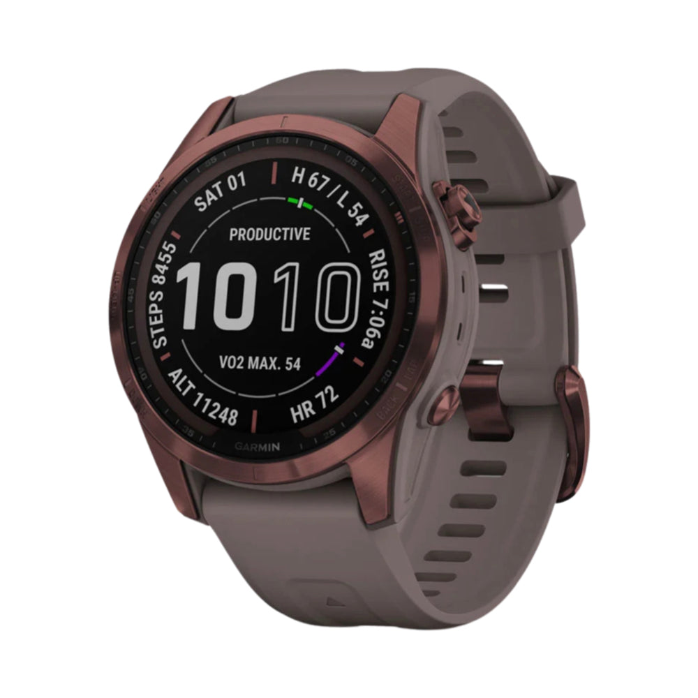 Garmin fēnix® 7S Sapphire Solar (42mm, Dark Bronze Titanium with Light Gray Band) - Pre Owned / 3 Month Warranty - Mac Shack