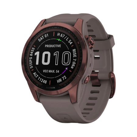 Garmin fēnix® 7S Sapphire Solar (42mm, Dark Bronze Titanium with Light Gray Band) - Pre Owned / 3 Month Warranty - Mac Shack