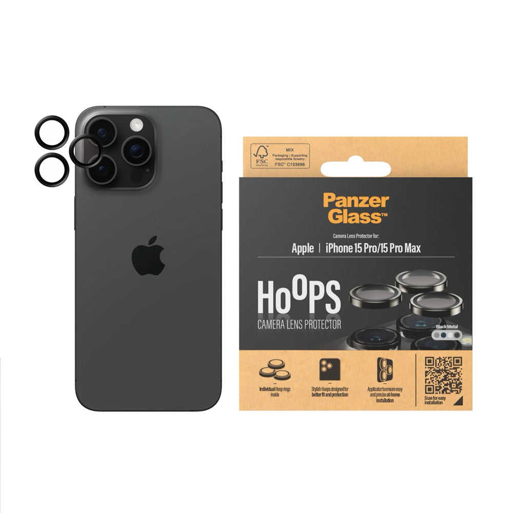 PanzerGlass™ Hoops Camera Lens Protector for iPhone 15 Pro/15 Pro Max - Black Metal - Mac Shack