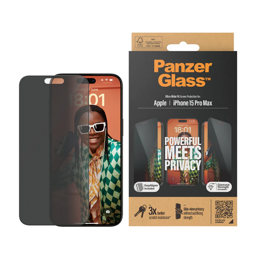 PanzerGlass® Privacy Screen Protector iPhone 15 Pro Max - Ultra-Wide Fit - Mac Shack