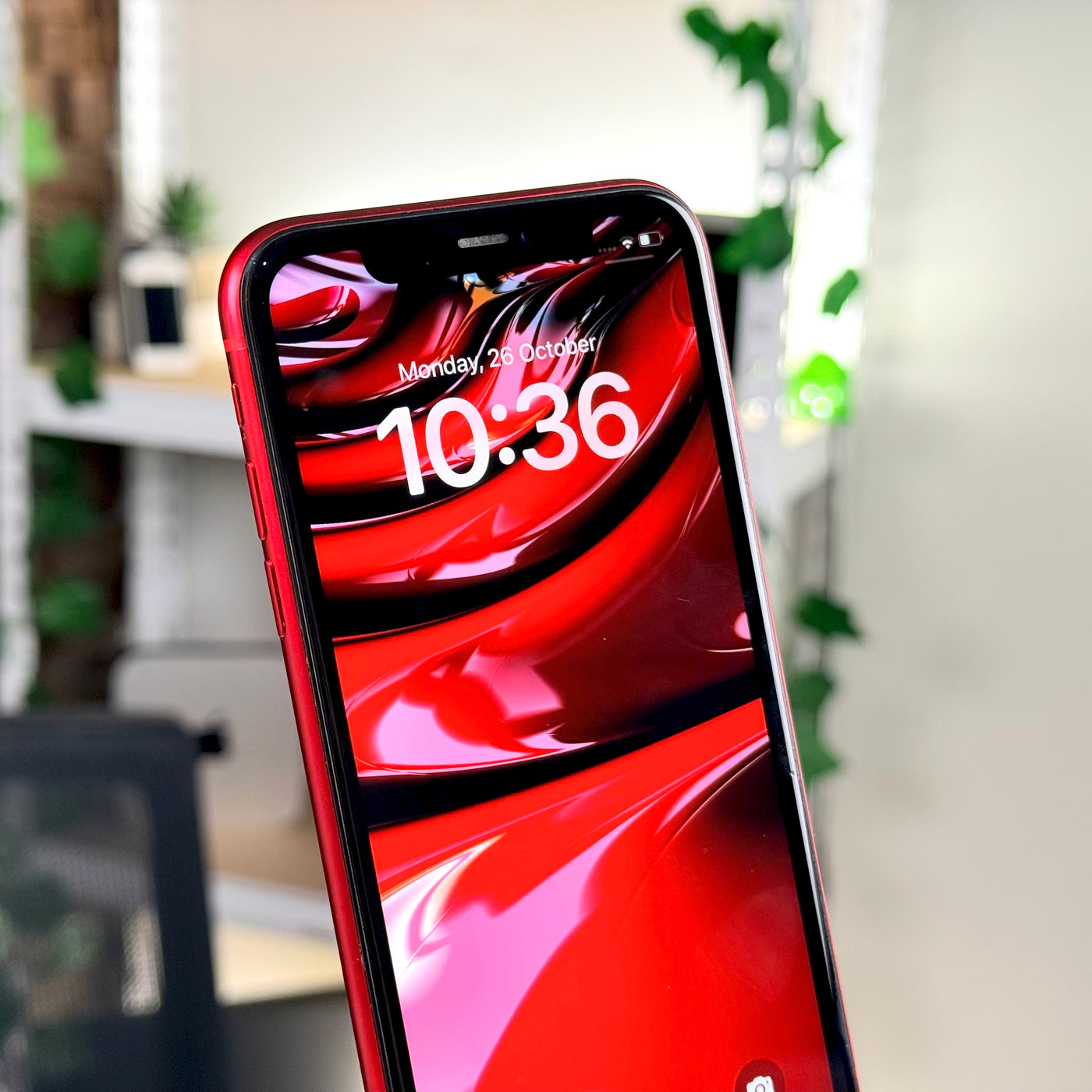 Front of pre-owned iPhone 11 128GB Red with lock screen switched on - Mac Shack