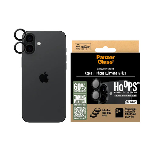 PanzerGlass™ Hoops Camera Lens Protector for iPhone 16 /16 Plus - Black Metal - Mac Shack
