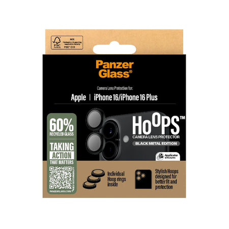 PanzerGlass™ Hoops Camera Lens Protector for iPhone 16 /16 Plus - Black Metal - Mac Shack