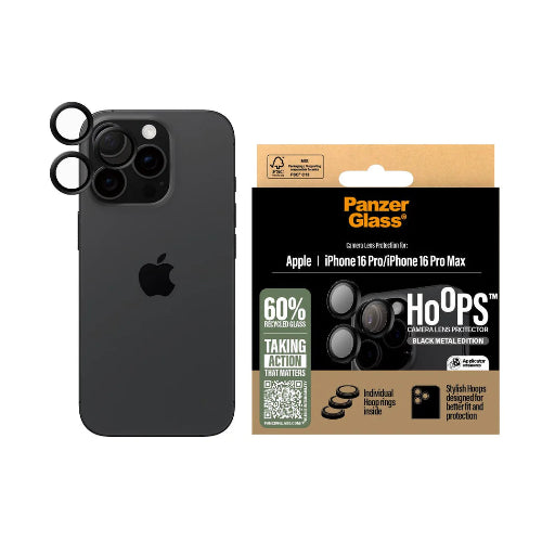 PanzerGlass™ Hoops Camera Lens Protector for iPhone 16 Pro /16 Pro Max - Black Metal - Mac Shack