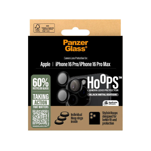 PanzerGlass™ Hoops Camera Lens Protector for iPhone 16 Pro /16 Pro Max - Black Metal - Mac Shack