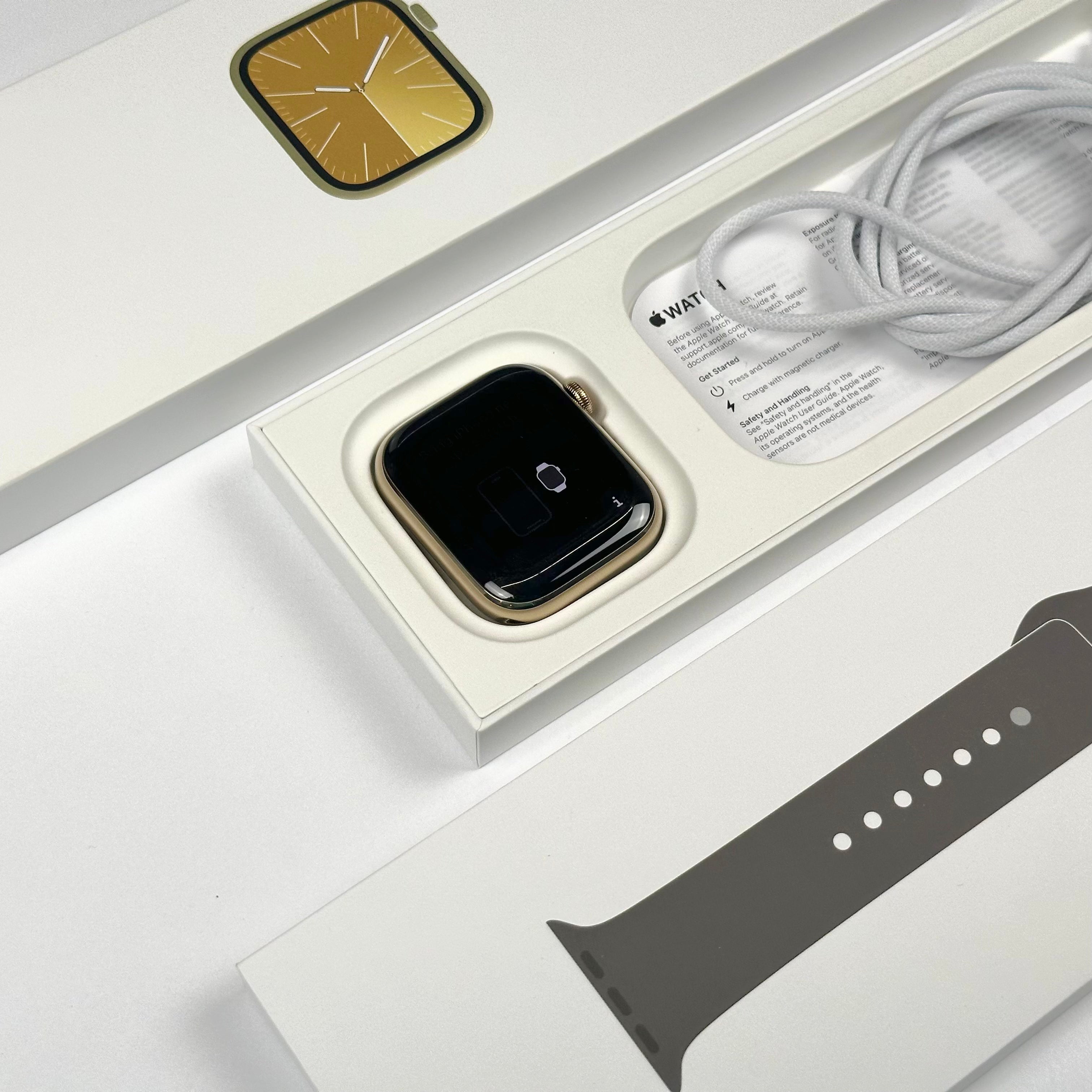 Apple Watch Series 9 (45mm, Gold Stainless Steel with Clay Sports Band, GPS & Cellular) - Pre Owned / 3 Month Warranty - Mac Shack