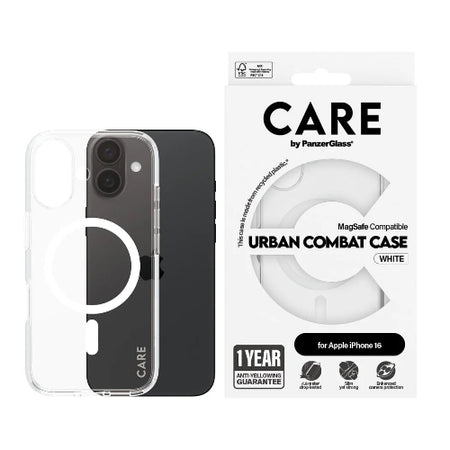 CARE by PanzerGlass® Flagship Case Transparent Urban Combat w. White MagSafe iPhone 16 - Mac Shack