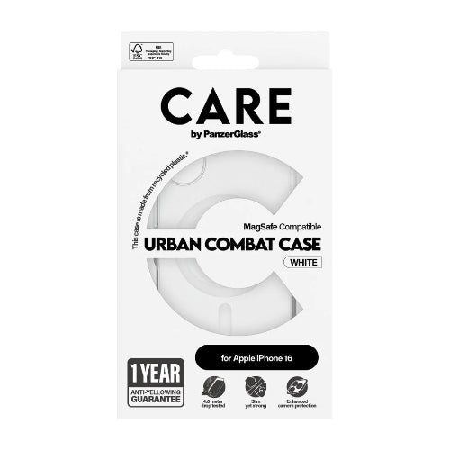 CARE by PanzerGlass® Flagship Case Transparent Urban Combat w. White MagSafe iPhone 16 - Mac Shack
