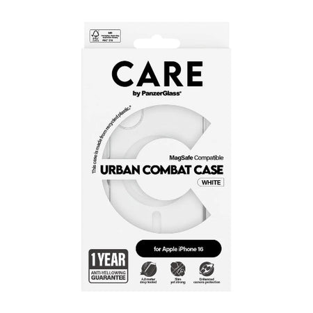 CARE by PanzerGlass® Flagship Case Transparent Urban Combat w. White MagSafe iPhone 16 - Mac Shack