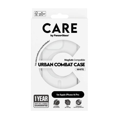 CARE by PanzerGlass® Flagship Case Transparent Urban Combat w. White MagSafe iPhone 16 Pro - Mac Shack