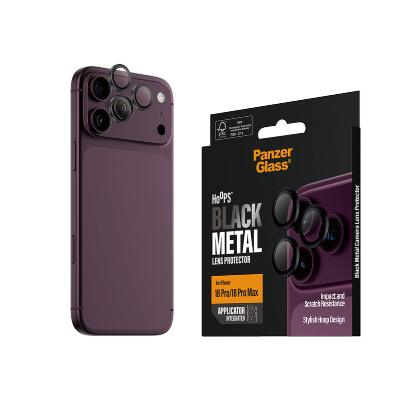 PanzerGlass™ Hoops Camera Lens Protector for iPhone 18 Pro/ 18 Pro Max - Black Metal