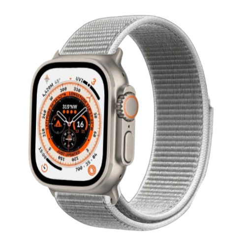 2022 Apple Watch Ultra (49mm, Titanium with White Nylon Sports Loop, GPS & Cellular) - Pre Owned / Apple Limited Warranty