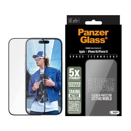 PanzerGlass™ Ceramic Screen Protector Ultra Wide fit for iPhone 16 / 15 - Mac Shack