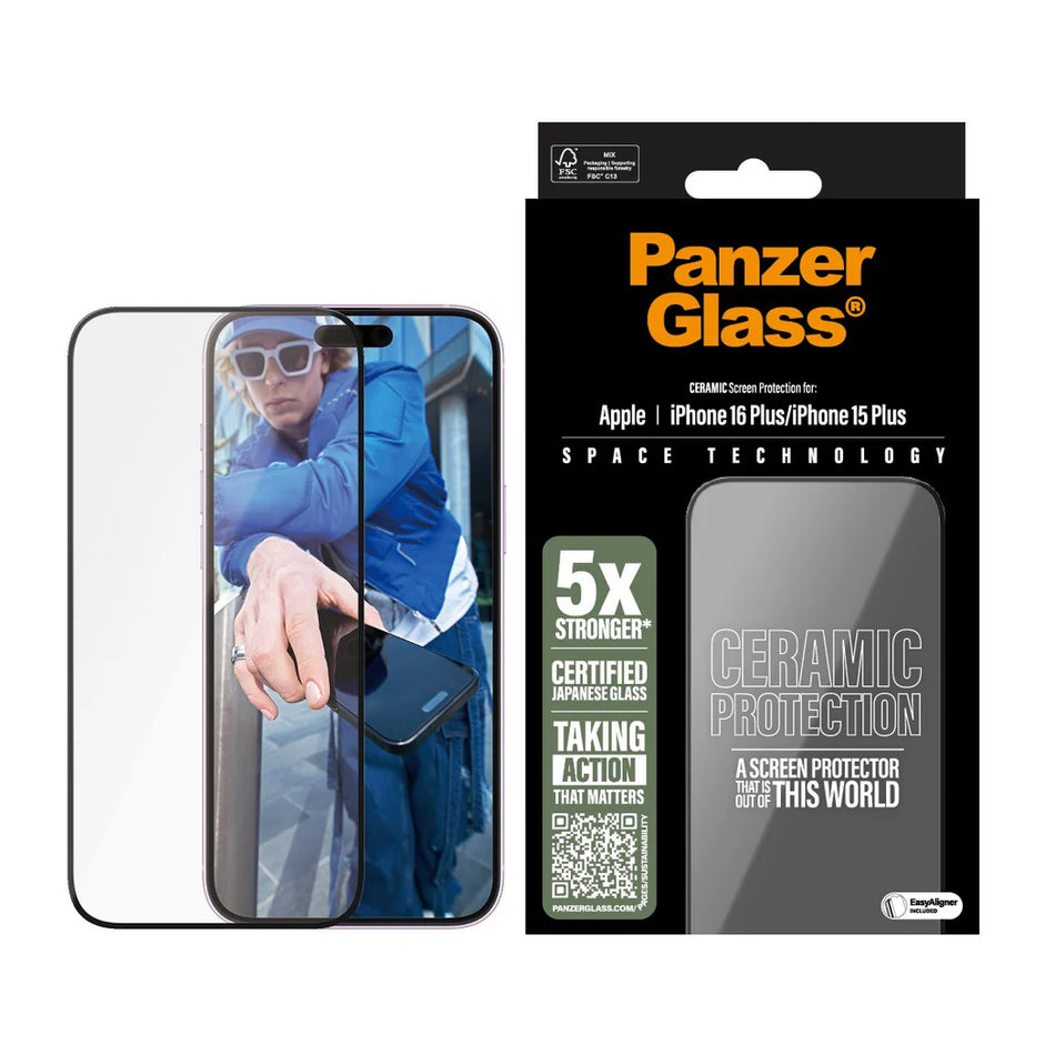 PanzerGlass™ Ceramic Screen Protector Ultra Wide fit for iPhone 16 Plus / 15 Plus