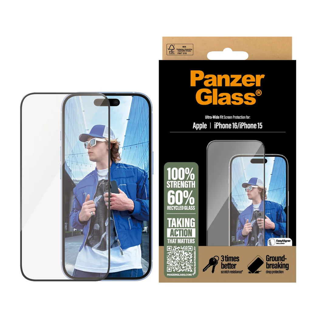 PanzerGlass™ Ultra Wide Screen Protector for Apple iPhone 16 / iPhone 15 - Mac Shack