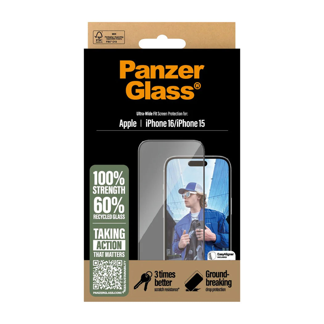 PanzerGlass™ Ultra Wide Screen Protector for Apple iPhone 16 / iPhone 15 - Mac Shack