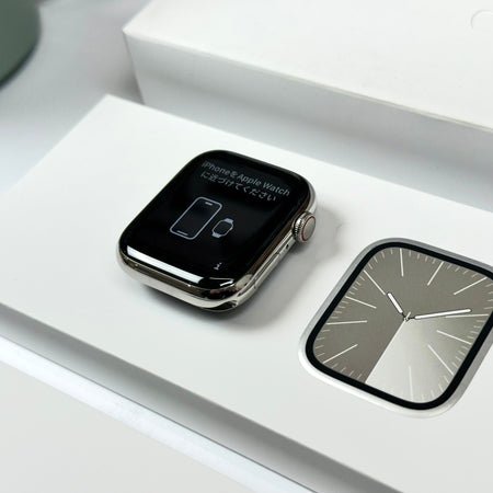 Apple Watch Series 9 (45mm, Silver Stainless Steel with Storm Blue Sports Band, GPS & Cellular) - Pre Owned / 3 Month Warranty - Mac Shack