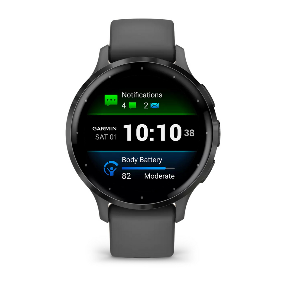 Garmin Venu® 3S 30mm - Slate Stainless Steel Bezel with Pebble Gray Case and Silicone Band
