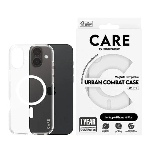 CARE by PanzerGlass® Flagship Case Transparent Urban Combat w. White MagSafe iPhone 16 Plus - Mac Shack