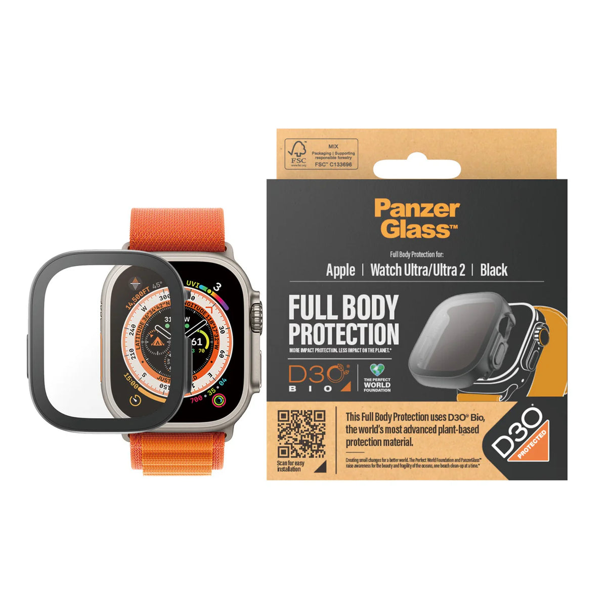 PanzerGlass® Screen Protector Full Body with D3O® Apple Watch Ultra 2 49mm - Black - Mac Shack