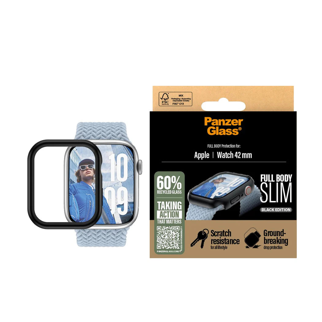 PanzerGlass Screen Protector Snappie Full Body Slim Apple Watch Series 10 42mm - Black - Mac Shack