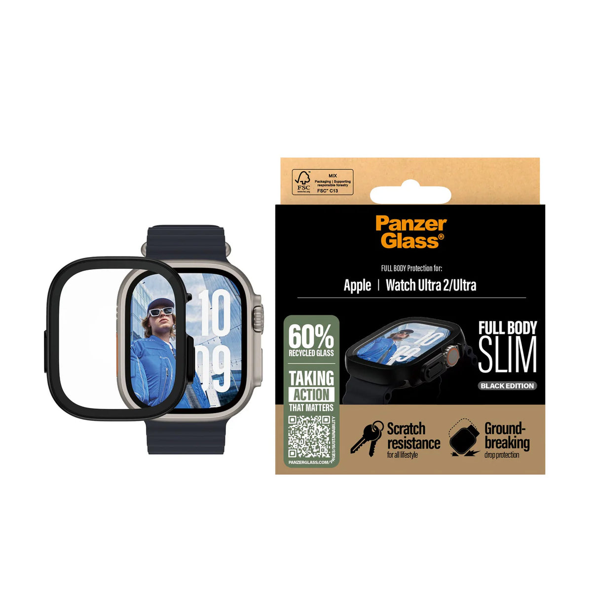 PanzerGlass Screen Protector Snappie Full Body Slim Apple Watch Ultra 2 49mm - Black - Mac Shack