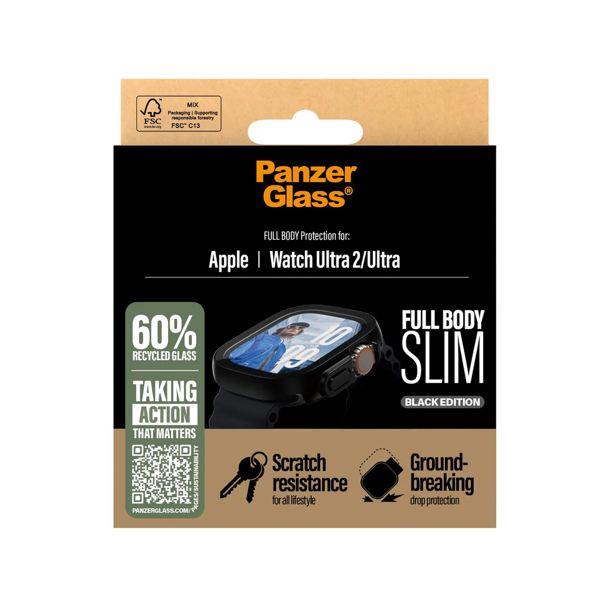 PanzerGlass Screen Protector Snappie Full Body Slim Apple Watch Ultra 2 49mm - Black - Mac Shack