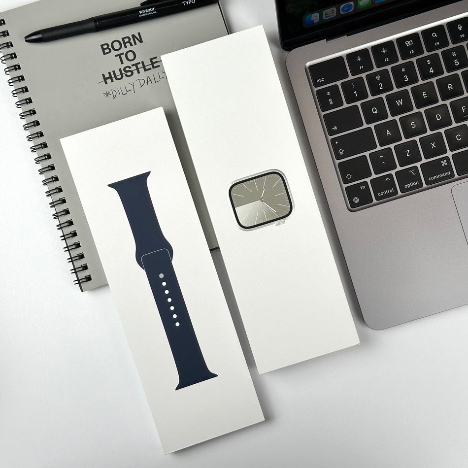 Apple Watch Series 9 (41mm, Silver Stainless Steel with Storm Blue Sports Band, GPS & Cellular) - Pre Owned / 3 Month Warranty