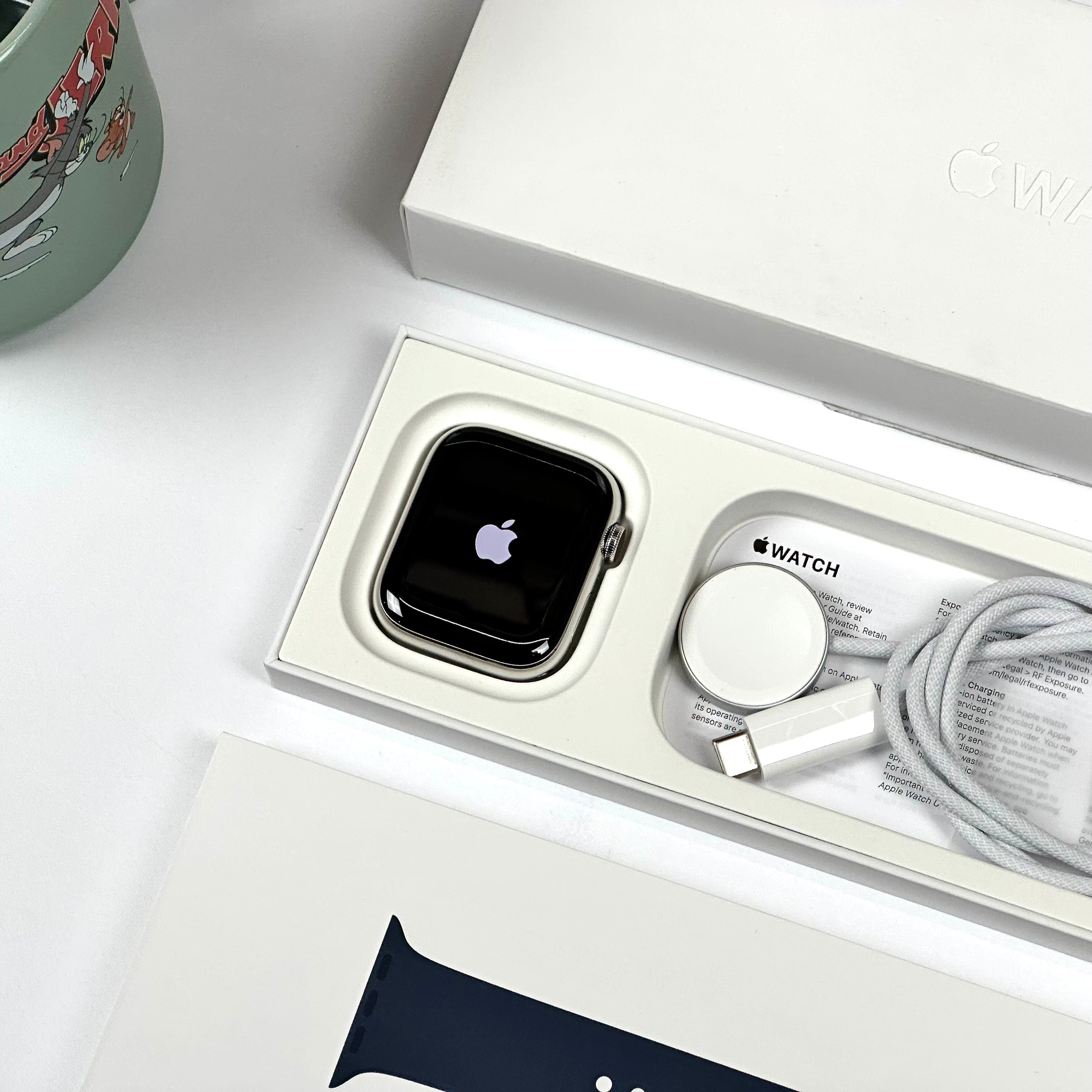Apple Watch Series 9 (45mm, Silver Stainless Steel with Storm Blue Sports Band, GPS & Cellular) - Pre Owned / 3 Month Warranty - Mac Shack
