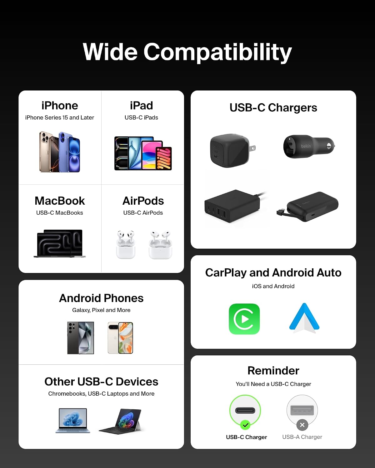 Belkin 240W BoostCharge USB-C to USB-C Cable 2-pack - Black
