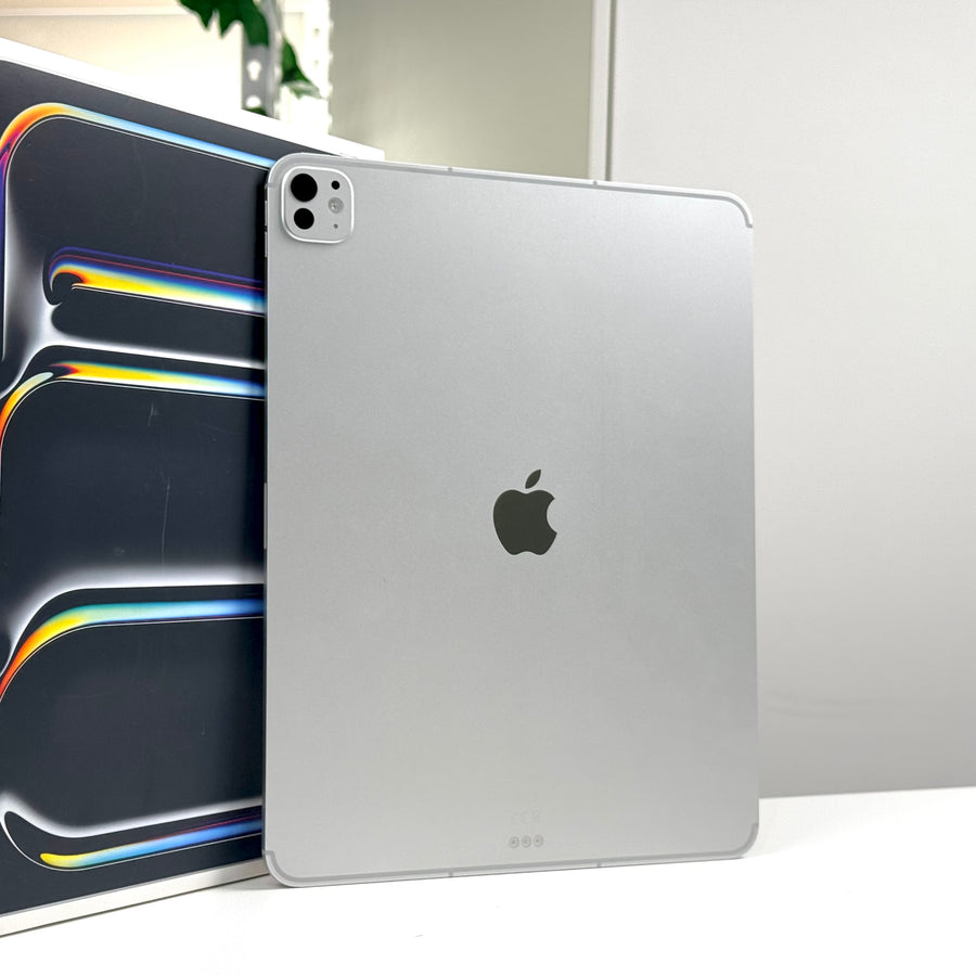 Back of a pre-owned iPad Pro 13-inch M5 256GB Cellular in Silver, standing upright - Mac Shack