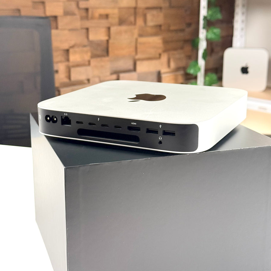 Angled rear view of the pre-owned Mac mini M2 Pro showing its ports - Mac Shack
