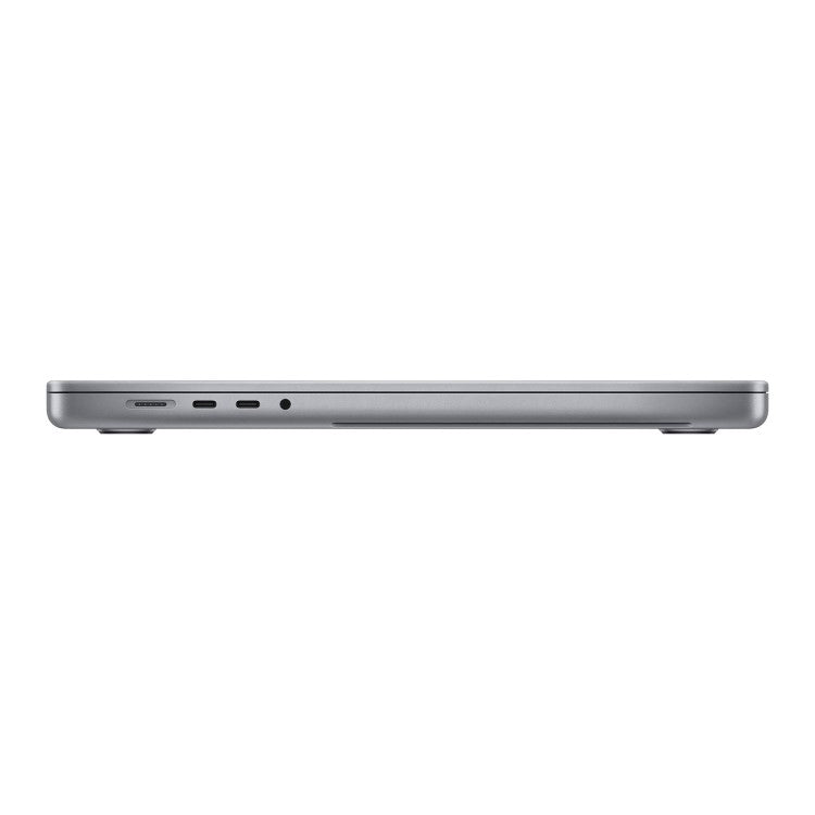 MacBook Pro 16-inch M1 Pro Space Gray, left side showing MagSafe 3, two Thunderbolt 4 ports and headphone jack