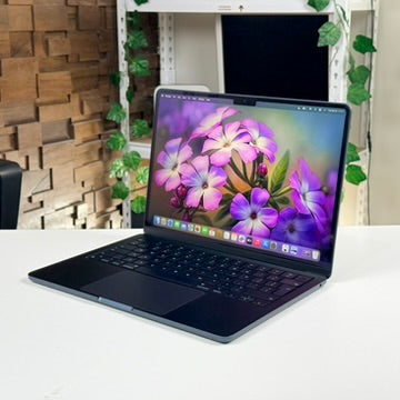 Pre-owned MacBook Air 13-inch M3 Midnight, open, side angle view - Mac Shack