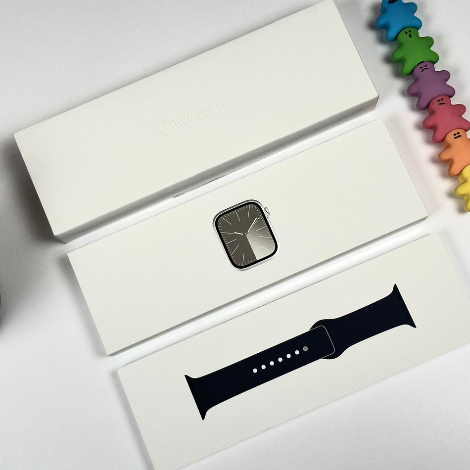 Apple Watch Series 9 (45mm, Silver Stainless Steel with Storm Blue Sports Band, GPS & Cellular) - Pre Owned / 3 Month Warranty - Mac Shack