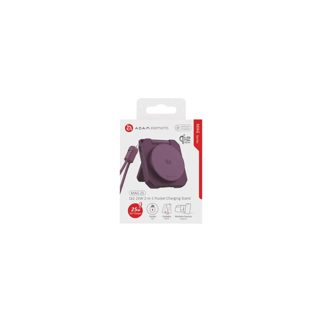 Adam Elements MAG 25 Qi2 25W 2-in-1 Pocket Charging Stand – Burgundy