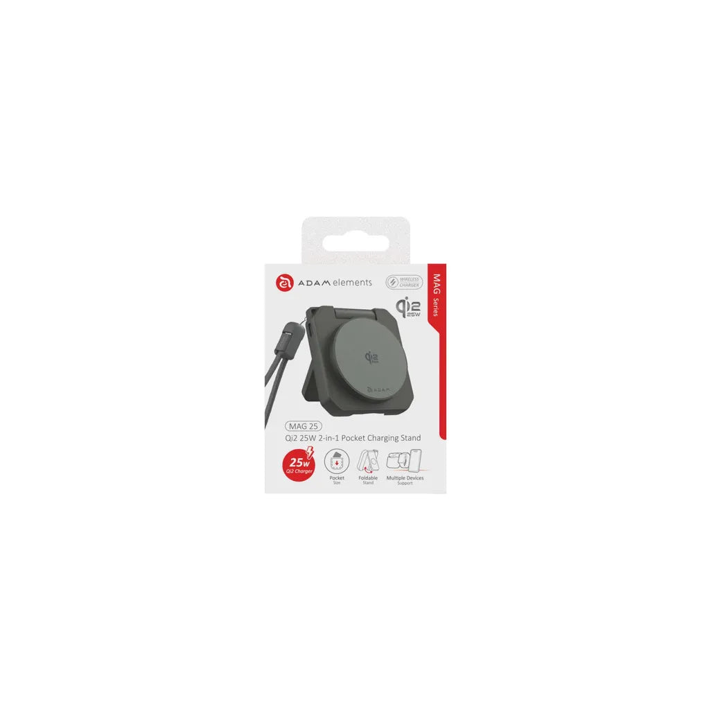 Adam Elements MAG 25 Qi2 25W 2-in-1 Pocket Charging Stand – Grey