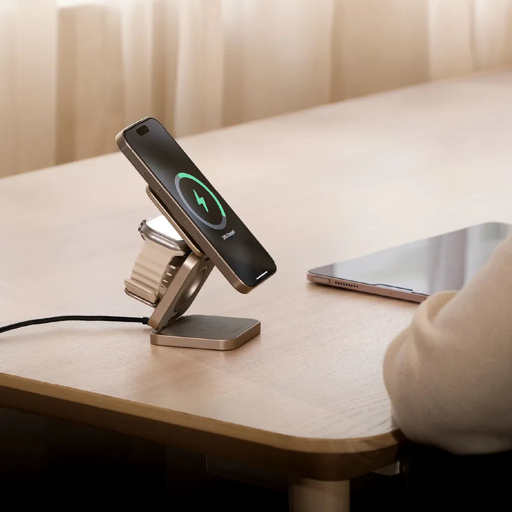 Adam Elements Mag 3 Pro Qi2 3-in-1 Foldable Charging Station - Titanium - Mac Shack
