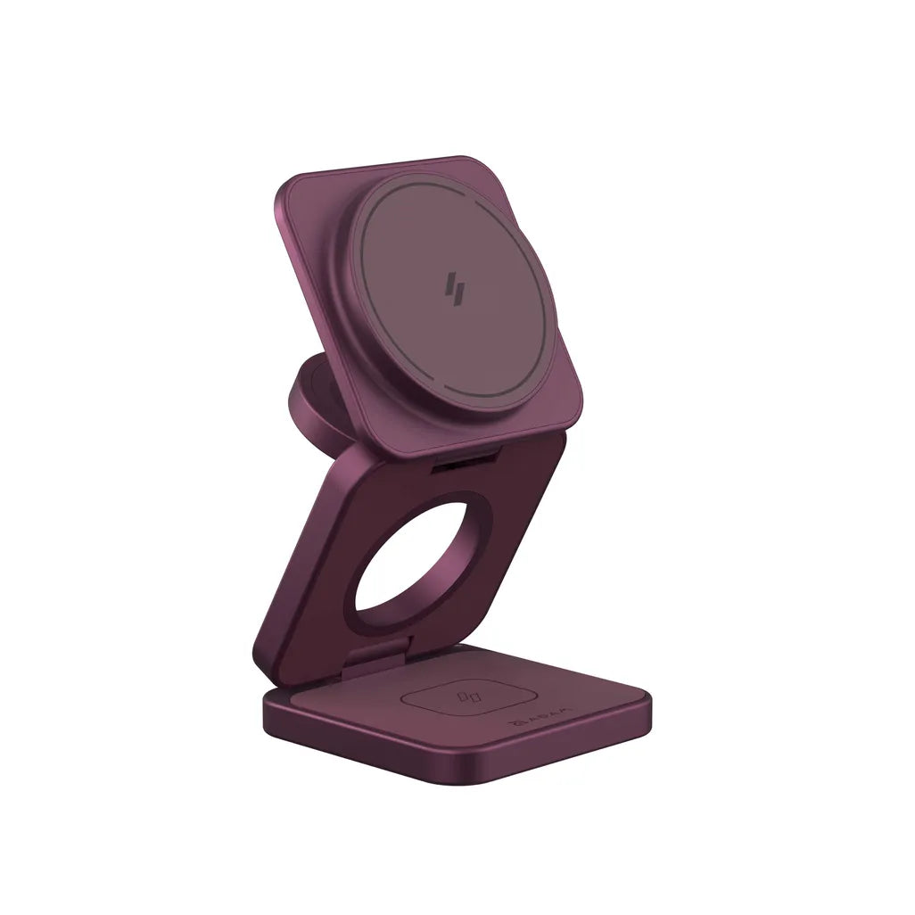 Product Title: Adam Elements Mag 3 Ultra Qi2 3-in-1 Foldable Charging Station – Burgundy