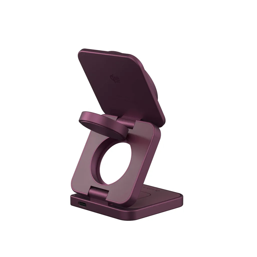 Product Title: Adam Elements Mag 3 Ultra Qi2 3-in-1 Foldable Charging Station – Burgundy