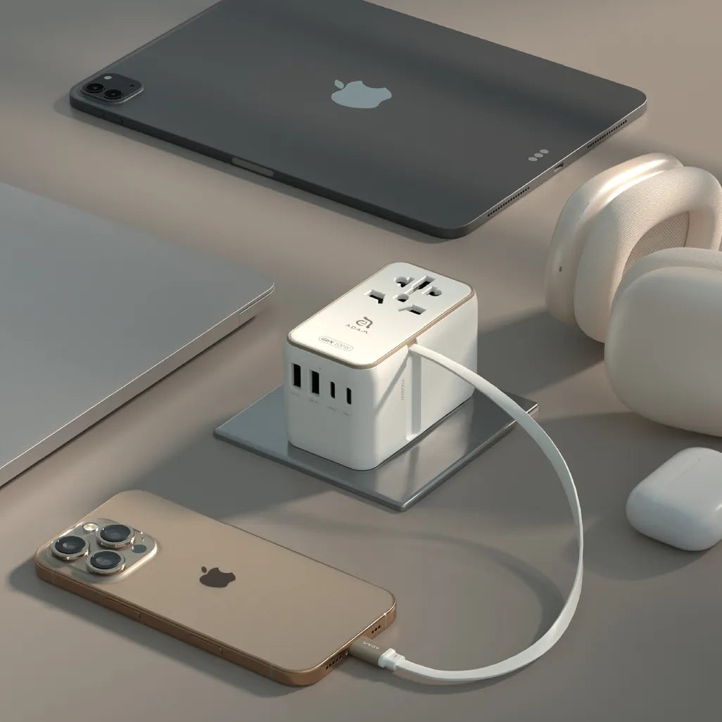 Adam Elements T100L 100W Universal Travel Adapter with USB-C Cable White - Mac Shack