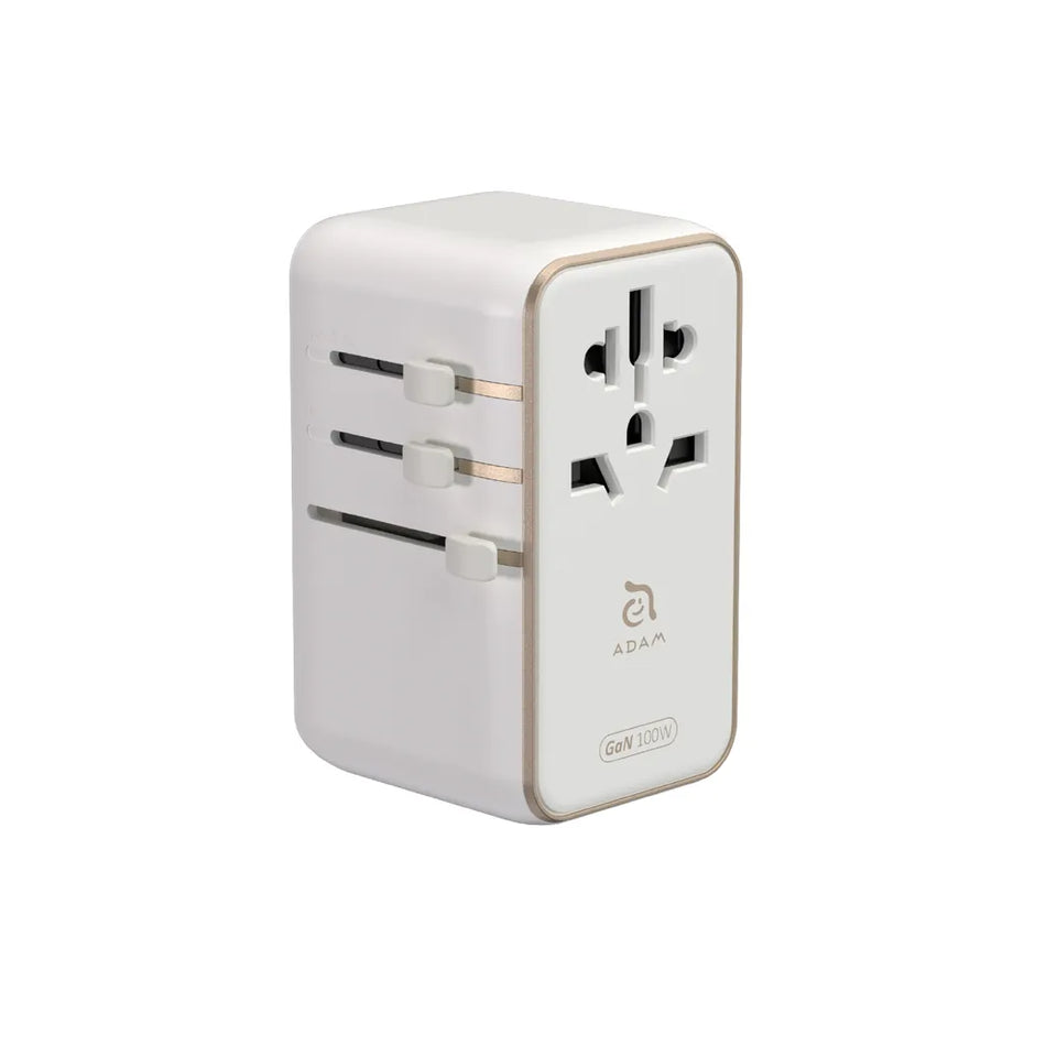 Adam Elements T100L 100W Universal Travel Adapter with Built-In USB-C Cable - White
