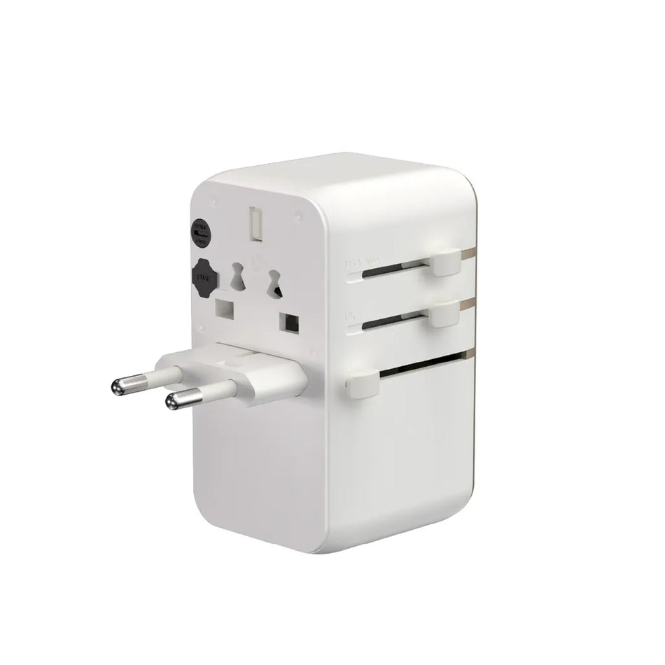 Adam Elements T100L 100W Universal Travel Adapter with Built-In USB-C Cable - White