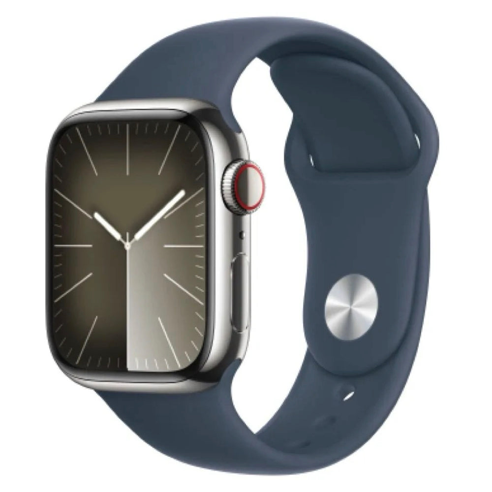 Apple Watch Series 9 (45mm, Silver Stainless Steel with Storm Blue Sports Band, GPS & Cellular) - Pre Owned / 3 Month Warranty - Mac Shack