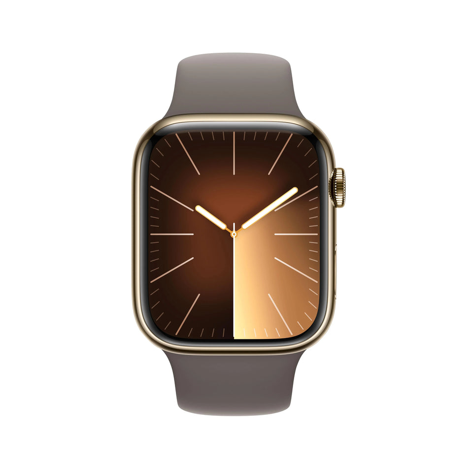 Apple Watch Series 9 (41mm, Gold Stainless Steel with Clay Sports Band, GPS & Cellular) - New / 1 Year Warranty