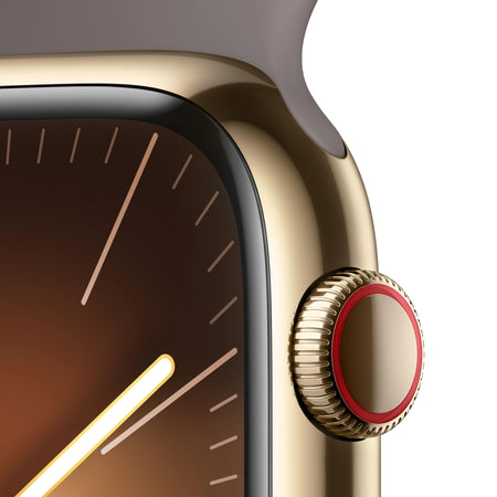 Apple Watch Series 9 (45mm, Gold Stainless Steel with Clay Sports Band, GPS & Cellular) - New / 1 Year Warranty - Mac Shack