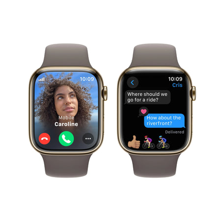 Apple Watch Series 9 (45mm, Gold Stainless Steel with Clay Sports Band, GPS & Cellular) - New / 1 Year Warranty - Mac Shack