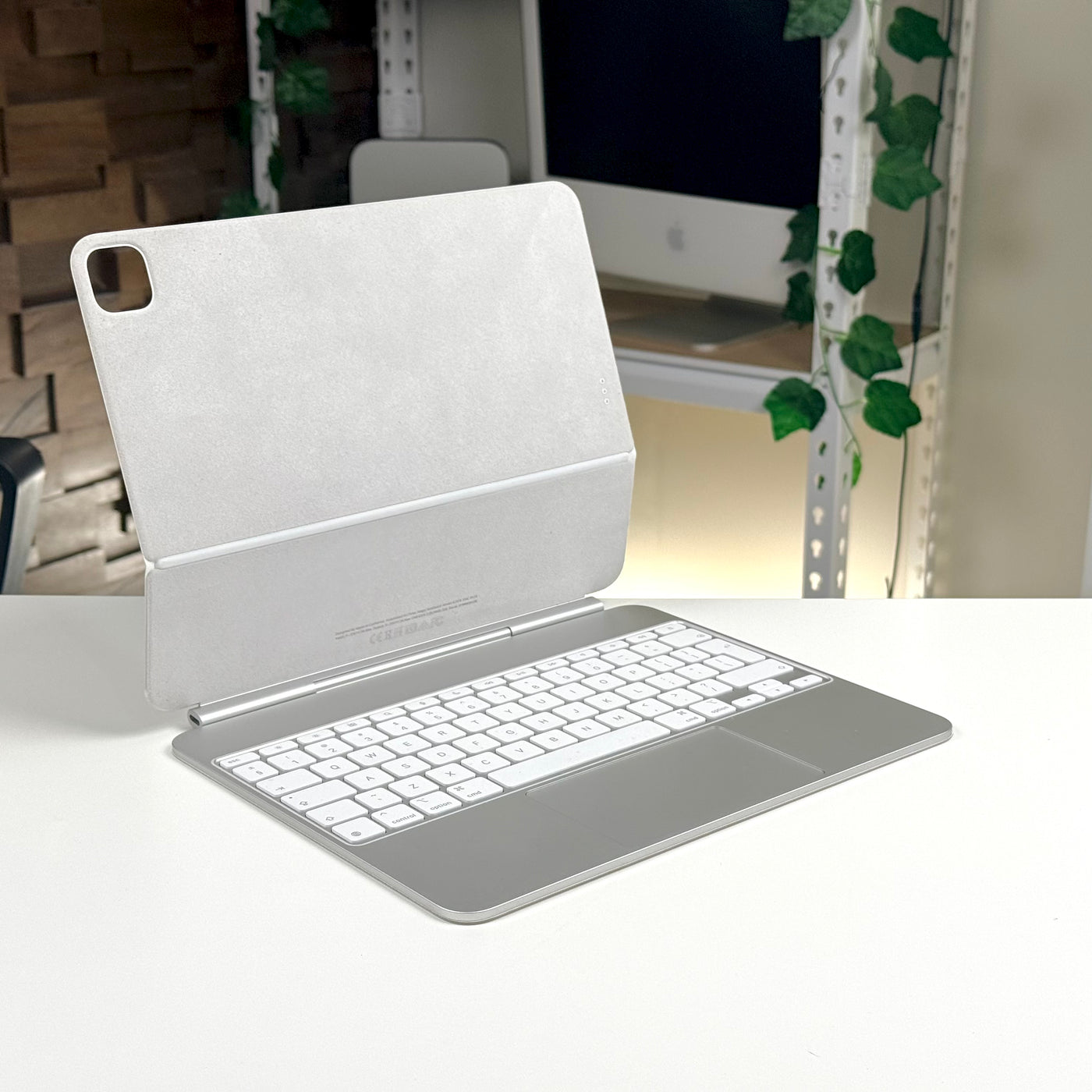 Pre-owned Apple Magic Keyboard for iPad Pro 13-inch in White, open at an angle - Mac Shack
